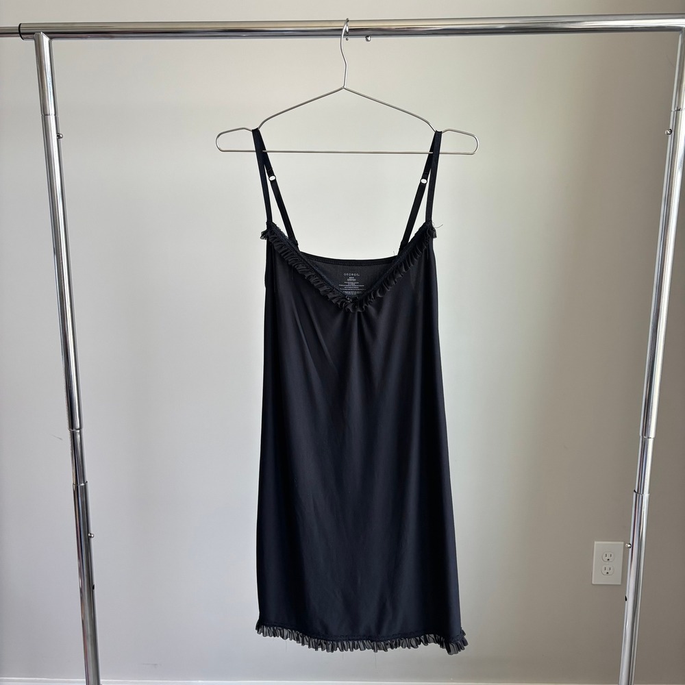 George Black Slip Medium Soft Sleep Lounge Dress Ruffle Trim Coquette Babydoll